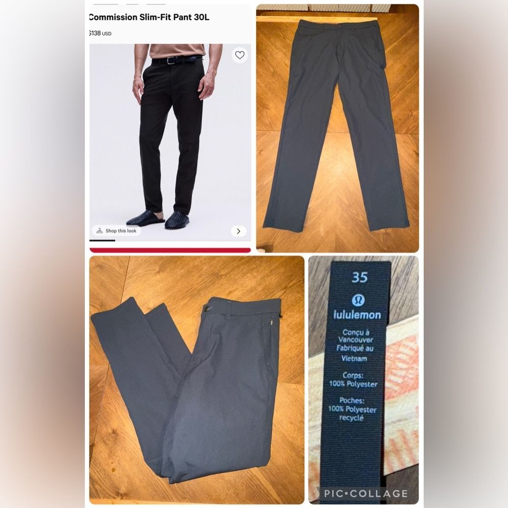 Lululemon Commission Slim Fit Pants Men's 35x30 Gray Warpstreme Chino Trousers